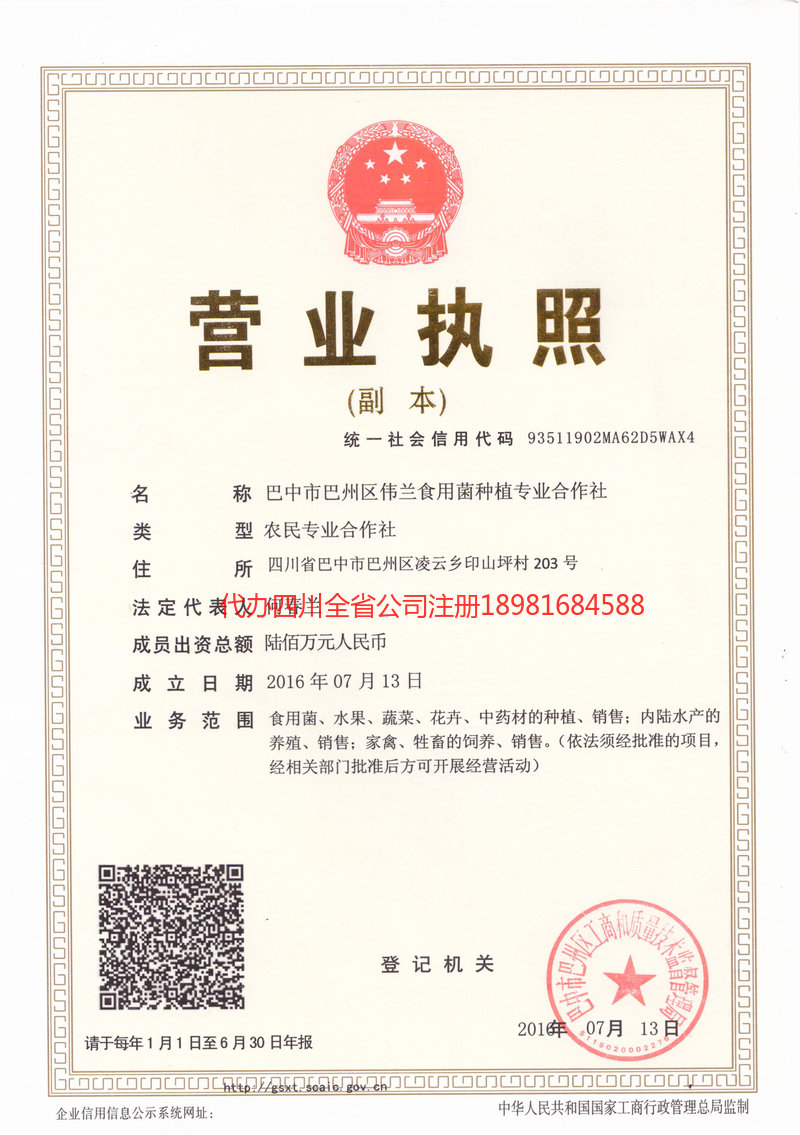 重庆市重庆市伟兰食用菌种植专业合作社